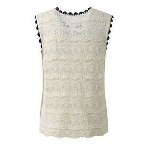 2025 nuovo <span class=keywords><strong>pizzo</strong></span> Beige bianco all'uncinetto top da donna a girocollo senza maniche top sottili Casual <span class=keywords><strong>con</strong></span> stile alla moda vuoto - Product Image 3