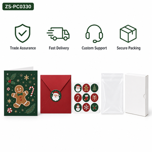 Ensemble de cartes de Noël à trois volets avec pince à billets, design original ZS-PC0330, maison en pain d'épices, Père Noël, renne, enveloppe - Product Image 6