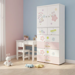 Armoire en plastique pour enfants, imprimé dessin animé, vente chaude, haute qualité, design de dessin animé pour la maison, armoire en plastique pour bébé - Product Image 1