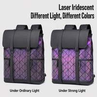 Sac à dos à enroulement imperméable personnalisé en gros avec poches avant et latérales à fermeture éclair à motif géométrique pour les voyages et les trajets quotidiens, unisexe