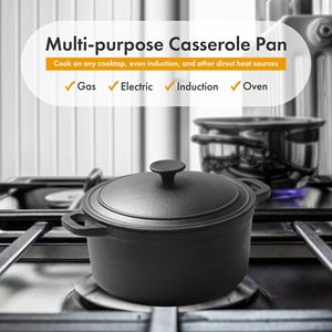 Casserole en <span class=keywords><strong>fonte</strong></span> robuste de 26 cm, 6,1 kg, 6,3 L, faitout hollandais avec couvercle pour frire, cuisiner, cuire au four et griller - Product Image 3
