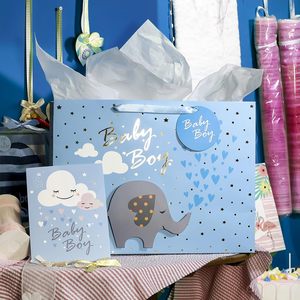 ถุงของขวัญสำหรับเด็กผู้ชาย พร้อมการ์ดและกระดาษทิชชู ลายช้างสีฟ้า ขนาดใหญ่ 16 นิ้ว สำหรับงานเลี้ยงฉลองทารก - Product Image 2
