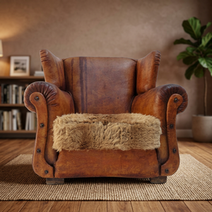 Canapé d'angle vintage industriel à une place, inclinable, en bois massif et cuir véritable, style européen, aspect antique - Product Image 2