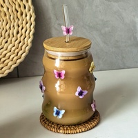 Gobelet en verre borosilicate hautement résistant, design créatif, avec couvercle en bambou, édition rentrée scolaire, soufflé à la main, très attrayant