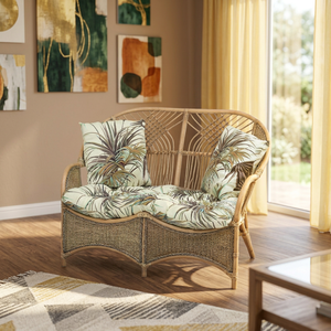 Sofá de Dos Plazas de Ratán Tropical con Cojines con Estampado de Palmeras, Reposabrazos Curvos, Diseño Moderno, Ratán PE Ecológico Resistente a los Rayos UV para Exteriores - Product Image 4
