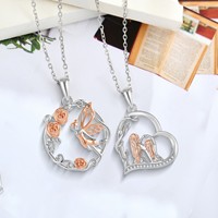 Colliers en argent sterling 925 LULUFOCUS personnalisés OEM, avec pendentif rose, plaqué or rose et rhodium, fleur d'ange, bijoux pour femmes