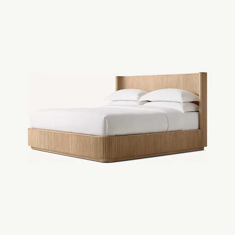Yüksek kaliteli modern fransız minimalist tarzı yatak odası mobilyası katı meşe döşemeli yatak