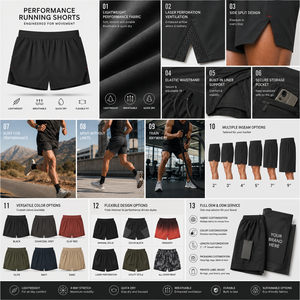 Shorts de sport ajustés pour hommes, personnalisés OEM, légers, respirants, à séchage rapide, avec cordon de serrage, en polyester-spandex, pour la gym - Product Image 2