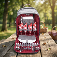 Ensemble de sac à dos de pique-nique durable, portable pour l'extérieur, avec couverts en aluminium, assiettes en mélamine, verres à vin, camping, randonnée, voyage