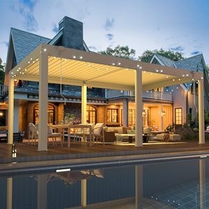 Pergola bioclimatique électrique pour jardin <span class=keywords><strong>avec</strong></span> lames orientables, stores enrouleurs et volets, pergola <span class=keywords><strong>en</strong></span> aluminium - Product Image 1