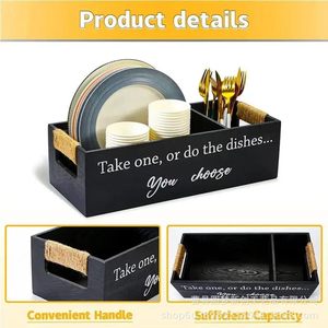 Cross-border wooden <b>storage</b> organizer <b>box</b>, household <b>kitchen</b> wooden bowl and utensil <b>storage</b> <b>box</b>, simple wooden paper plate - Product Image 3