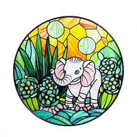 Attrape-soleil rond en vitrail en forme d'éléphant, 78 pouces, décoration murale pour fenêtre, pièce d'art décorative intérieure/extérieure