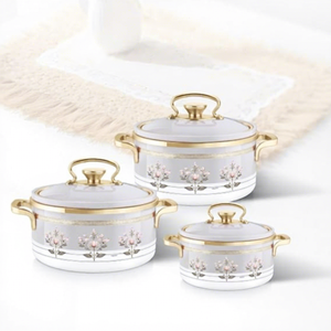 Ceramic Casseroles <b>Set</b> With Glass Lid Floral Design Round <b>Pot</b> Zinc Alloy Handle - Product Image 5