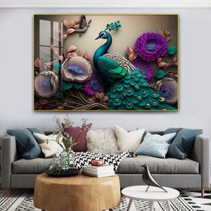 Cuadros Colgantes Personalizados de Fábrica, Decoración del Hogar, Arte Islámico con Marco de Aluminio, Pintura de Pavo Real Musulmán en Porcelana de Cristal con LED - Product Image 6