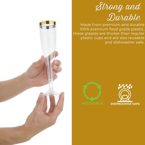 Eleganti flauti di <span class=keywords><strong>Champagne</strong></span> in plastica trasparente 4.5 Oz con montatura in oro, - Product Image 6