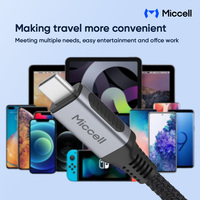 Câbles de téléphone portable Miccell Type-C vers Type-C, câble de charge rapide PD 60W, transmission 5A 10 Gbps, câble de données en nylon pour téléphone