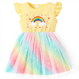 Vestido de Tul para Niña Akyzic, Disfraz de Unicornio, Fiesta de Cumpleaños, Princesa, Verano, Casual, Falda Tutú, Manga <span class=keywords><strong>con</strong></span> Volantes, Arcoíris - Product Image 1
