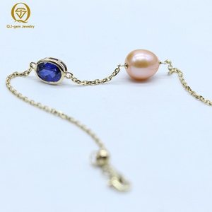 Latest Design 18k <b>Solid</b> <b>Gold</b> Diamond Lab Grown Sapphire Pink Pearl Bracelet <b>Bangle</b> for Women Girls Party Wedding Engagement Gift - Product Image 2