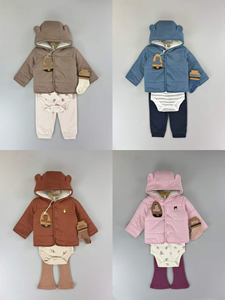Ensemble de vêtements d'hiver pour bébé J35XL, 4 pièces, 3-18 mois, veste matelassée à capuche + body + pantalon + chaussettes, vêtements décontractés chauds doublés de polaire - Product Image 2