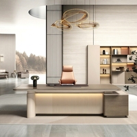 Scrivania da Ufficio in Legno di Lusso con Design Geometrico Minimalista, Scrivania Moderna per Dirigenti con Striscia LED, Dimensioni Personalizzabili
