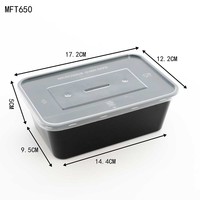 Récipient alimentaire jetable carré noir clair en plastique à emporter boîte alimentaire rectangulaire en plastique boîtes à lunch