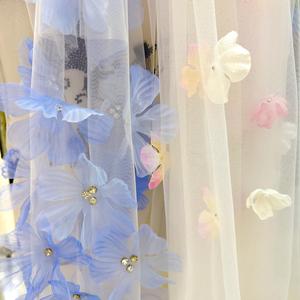 Tela de encaje 3D nupcial <span class=keywords><strong>con</strong></span> bordado floral de cristal y <span class=keywords><strong>tul</strong></span> de cordón <span class=keywords><strong>con</strong></span> cuentas para decoraciones de boda - Product Image 2