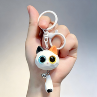 Porte-clés en résine chat 3D à grands yeux, style dessin animé mignon, avec pendentif queue de couple, cadeau créatif, léger et durable, figurine animale