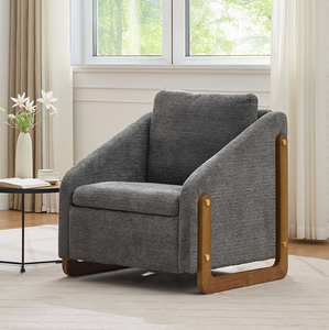 Fauteuil de loisirs moderne en tissu rembourré avec cadre latéral en bois, assise et dossier rembourrés, doux et écologique, pour salon et chambre à coucher - Product Image 2