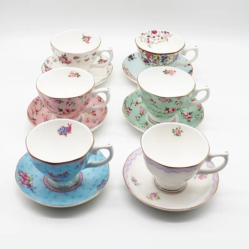 hot sale luxury personalization glazed Bone China 210ml tea cup and saucer set for home use