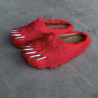 Ins Claquettes Tendance Peluche Ours en Fourrure Moelleuse, Mules Patte d'Ours Noire pour Hommes et Femmes