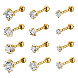 Conjunto de 4 pendientes de anillo de cartílago de acero inoxidable de 18G, joyería de <span class=keywords><strong>Piercing</strong></span> de circón Helix Tragus <span class=keywords><strong>Daith</strong></span> para mujeres y niñas, boda <span class=keywords><strong>Daith</strong></span> - Product Image 4