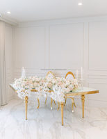 Table de réception ronde en acier inoxydable doré avec miroir en verre, forme en S, table de mariage, table de fête, table serpentine demi-lune