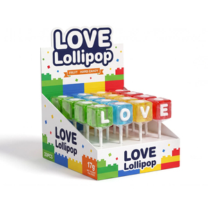 Sucettes BESTAR pour enfants, bonbons durs en forme de cube, saveur fruitée multicolore, 17g, 20 pièces, motif LOVE romantique - Product Image 1