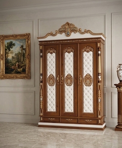 Armario de Lujo de 3 Puertas con Tallados Reales, Paneles Tapizados con Detalles en Oro y Muebles Clásicos Europeos para Dormitorio - Product Image 6