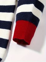 Pull à col rond rayé contrasté respirant pour femmes, à manches longues, côtelé, décontracté, pour le quotidien, 100% polyester