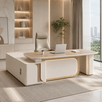 Bureau de direction contemporain avec éclairage LED, en bois, pour PDG et managers, avec meuble d'appoint, fabrication sur mesure, fourniture OEM