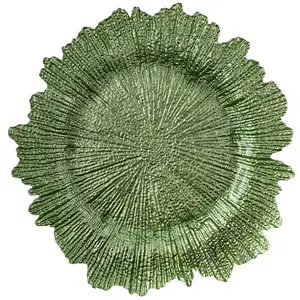 Green Multi Colors Glass Round Reef Charger Plates Glass 13 Inch Round Floral Sponge Charger Plates Wedding Party Decoration