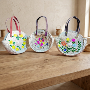 Multicolor Embroidered <b>Raffia</b> Tote <b>Bag</b> Zipper Closure Two <b>Shoulder</b> Straps Eco-Friendly 3L+ Capacity Women Multi-Purpose Use - Product Image 6