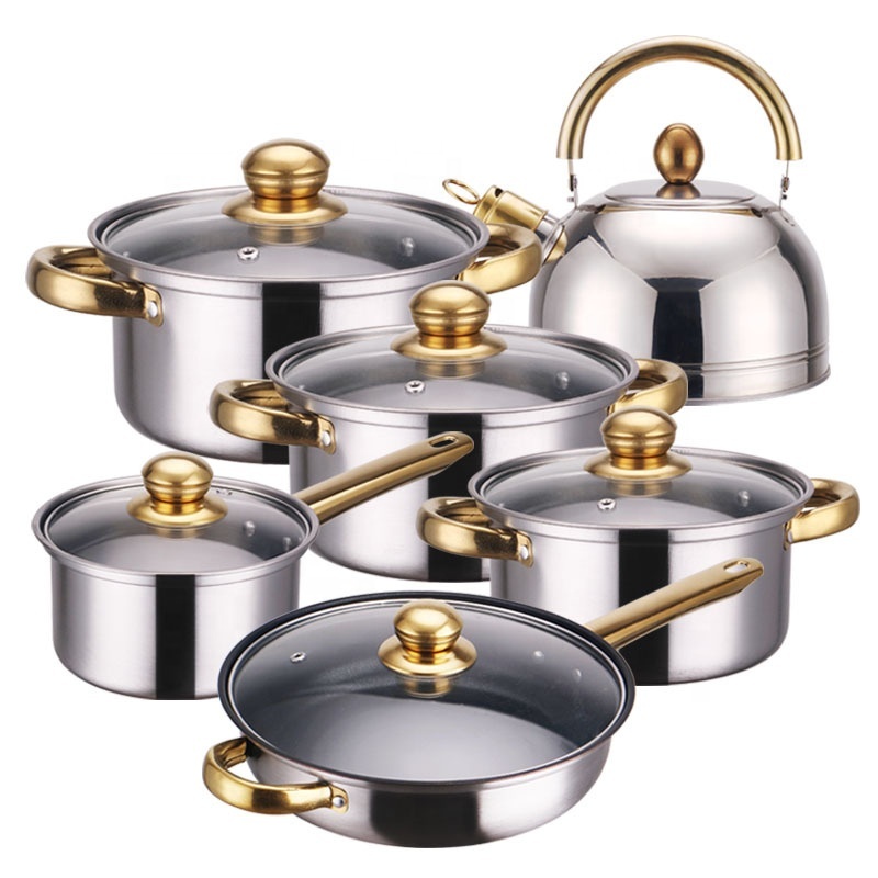 Luxury Modern 12 Pcs Stainless Steel Cookware Set Gold Pots and Pan Sets with Lid