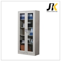 Archivador Metálico Moderno con Puertas Batientes de Vidrio, 4 Estantes, Armario de Oficina de Acero con Cerradura para Almacenamiento de Archivos