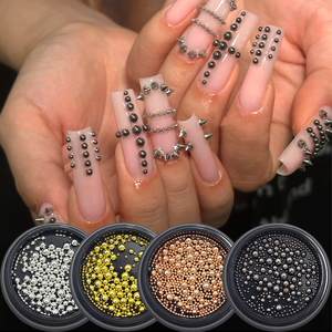 Ensemble de <span class=keywords><strong>4</strong></span> boîtes de billes circulaires en acier de couleur, petites boîtes à disques, fournitures de luxe pour la <span class=keywords><strong>d</strong></span>écoration <span class=keywords><strong>d</strong></span>'ongles DIY - Product Image 1