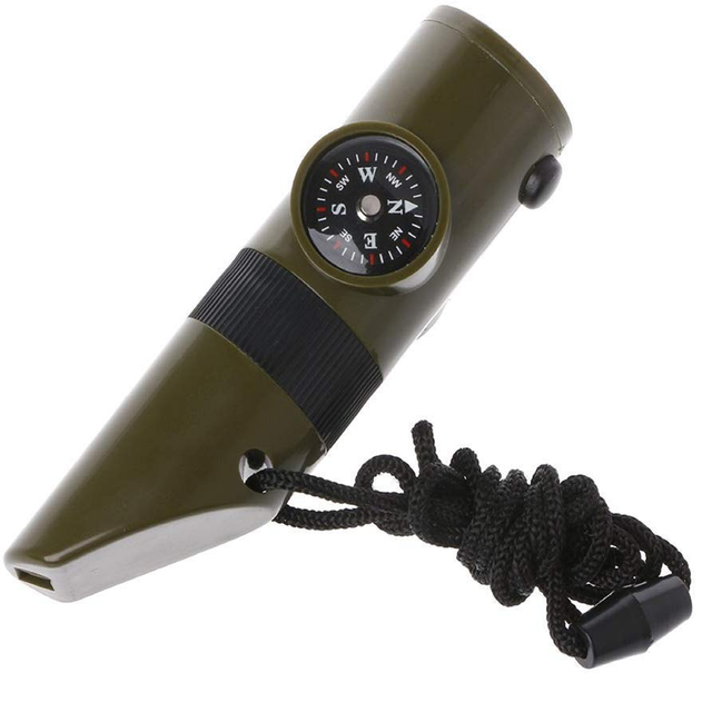 Tactical Field Survival Whistle Compass Thermometer Flashlight Magnifier Outdoor 7-IN-1 Green Survival Whistle