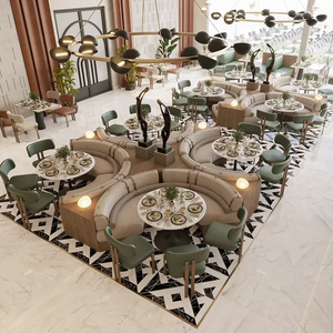 Ensemble de sièges en semi-cercle luxueux, table ronde et chaises en cuir capitonnées pour restaurant et hôtel haut de gamme - Product Image 1