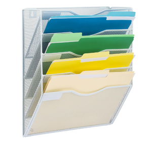 Hanging Wall <b>File</b> <b>Organizer</b> 5 Pocket Mesh Mail <b>Organizer</b> Wall Mounted with Nametag Label Wall <b>File</b> Holder for Home School White - Product Image 1
