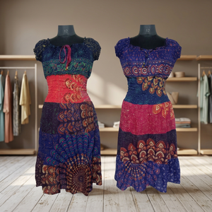Rayón tela impresa volante corto bohemio verano moda Maxi vestido español vestido manga playa desgaste slip Maxi vestido-venta al por mayor - Product Image 3