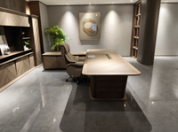 Bureau de direction moderne de luxe italien |   Bureau de direction haut de gamme avec fonction LED, panneau en bois et acier inoxydable, modulaire en forme de L