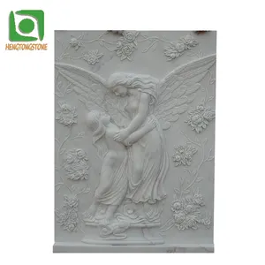 White Marble Carving Lotus Wall Relief for Home Decoration
