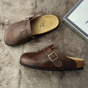 Dropshipping Original Marque Qualité Extérieur Plat Mule Sabot Birken <span class=keywords><strong>Style</strong></span> Cuir Véritable Daim Liège Pied Lit Solide Femmes Hommes <span class=keywords><strong>Sandale</strong></span> - Product Image 4