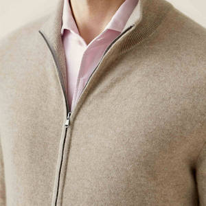 Wholesale Custom Logo Cashmere Wool Zip <strong>Cardigan</strong> <strong>Men</strong> Crew Neck Premium Knitwear OEM ODM Luxury Sweater Manufacturer - Product Image 3