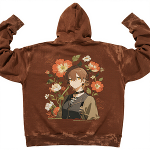 Sudaderas con capucha de lavado ácido personalizadas en marrón y azul bebé <span class=keywords><strong>Sudadera</strong></span> con <span class=keywords><strong>anime</strong></span> y patrones de flores Sudaderas con capucha para hombres - Product Image 4